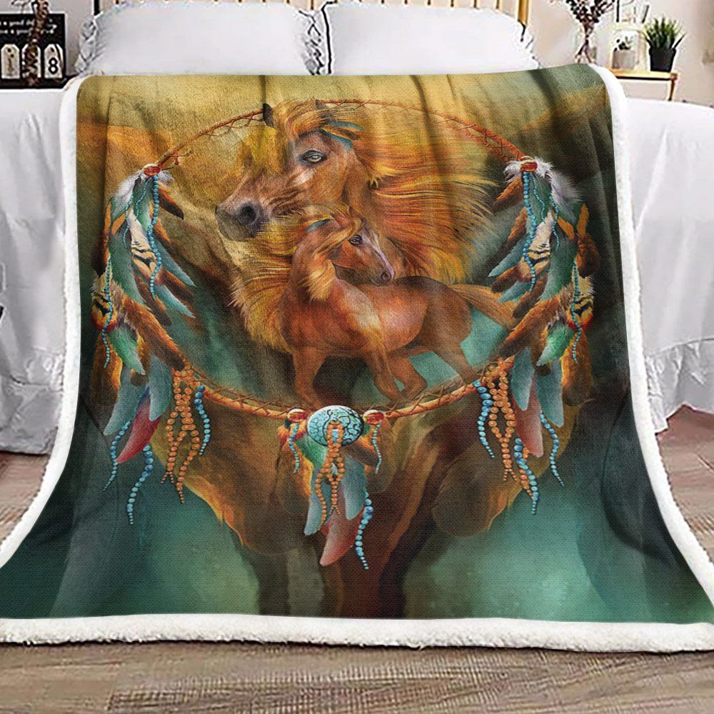 Horse Dreamcatcher Sherpa Fleece Blanket