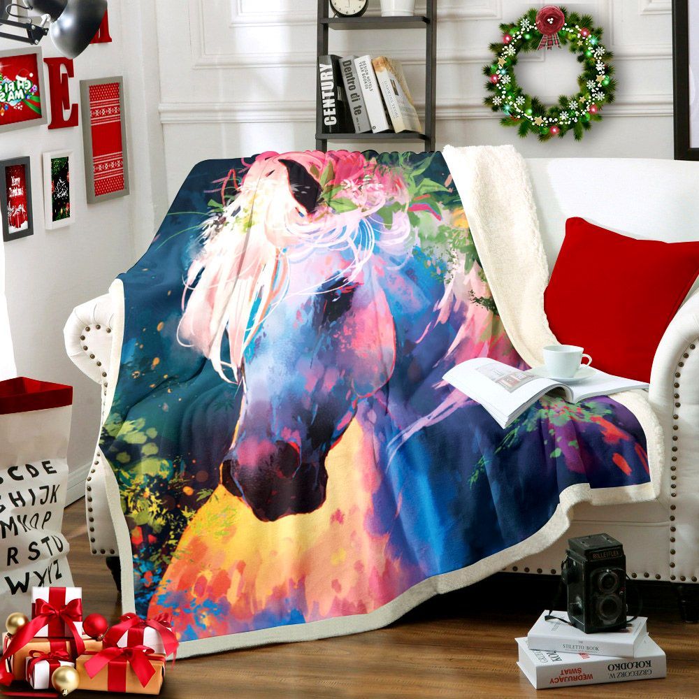 Horse Sherpa Fleece Blanket