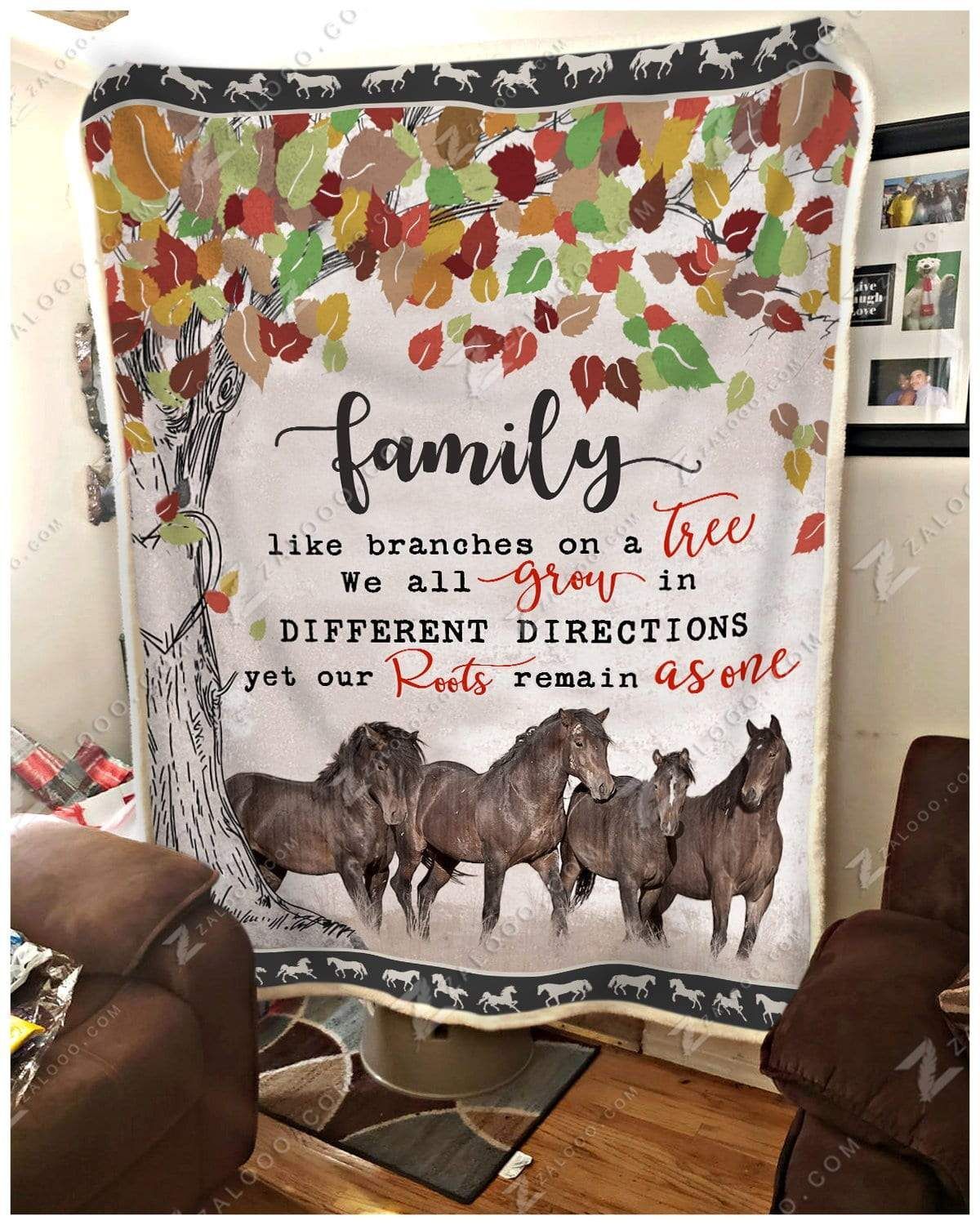 Horse Family Sherpa Fleece Blanket