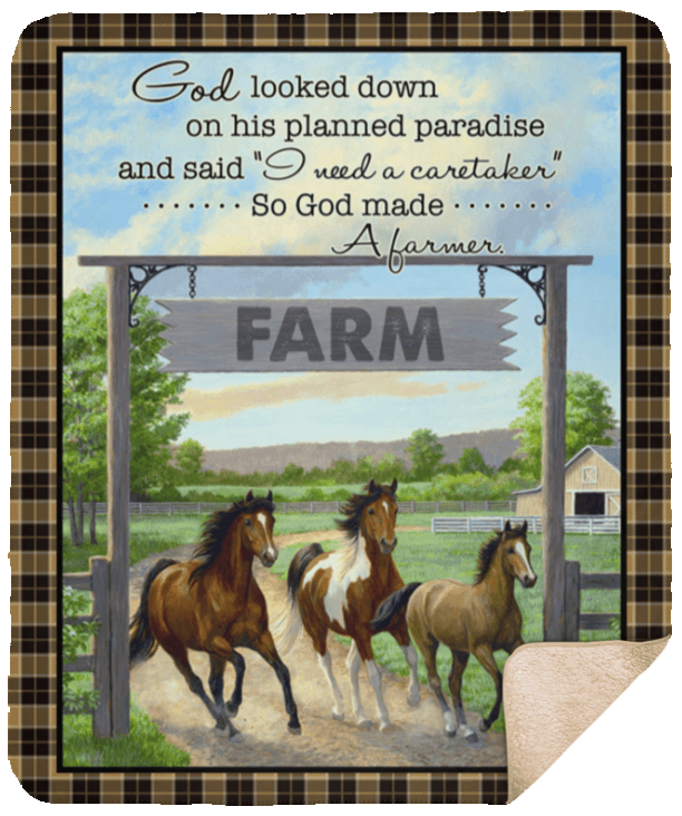 Horse Farming Sherpa Fleece Blanket