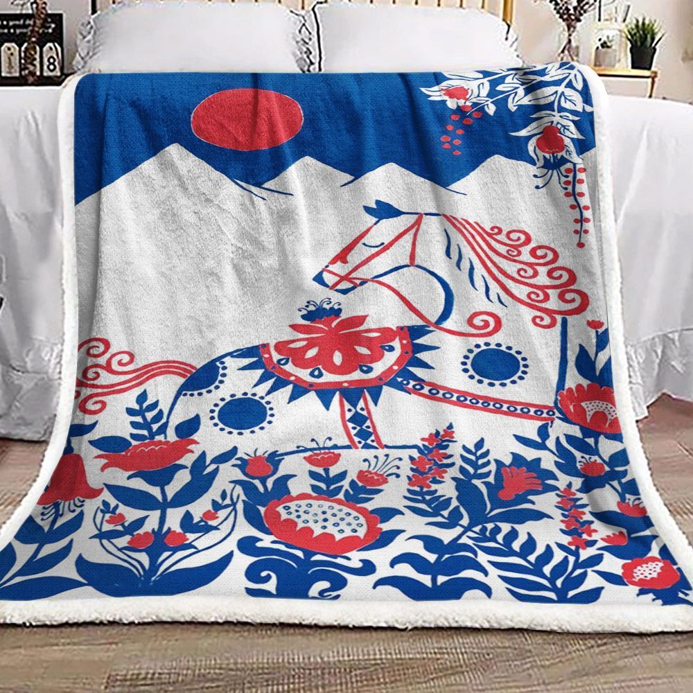 Horse Flower Sherpa Fleece Blanket