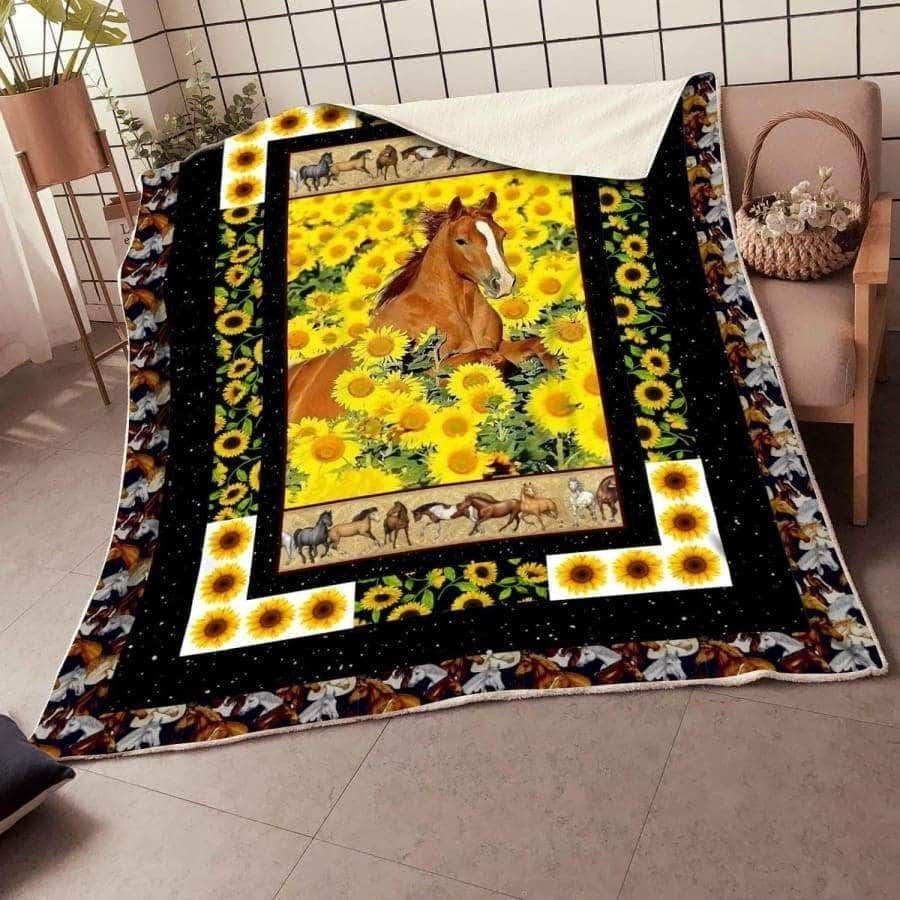 Horse Flower Sherpa Fleece Blanket