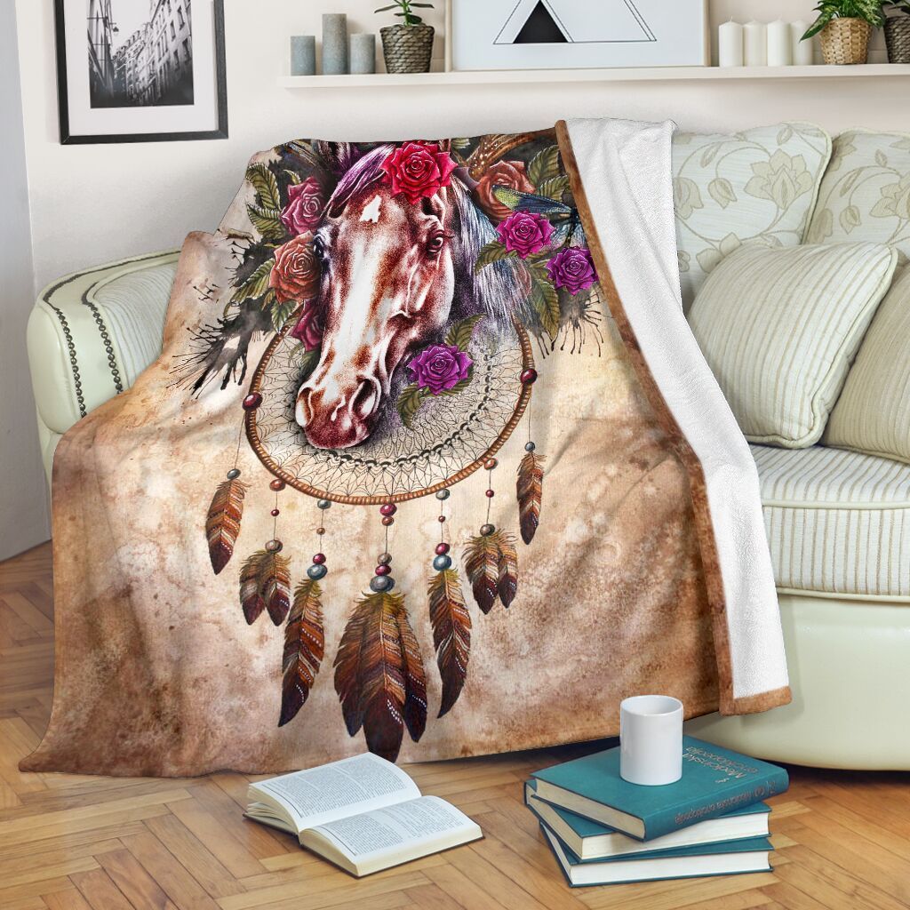 Horse Flower Sherpa Fleece Blanket
