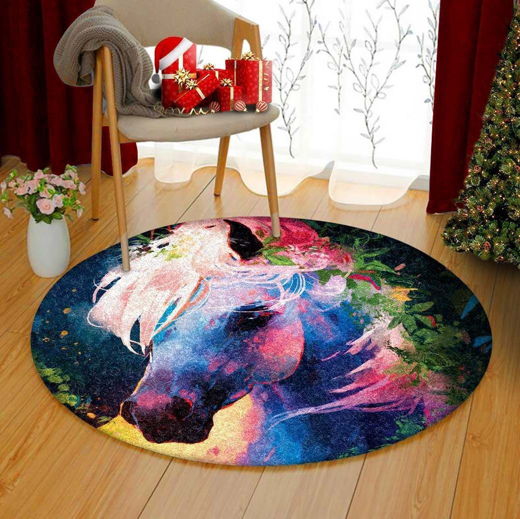 Horse Flower Round Carpet
