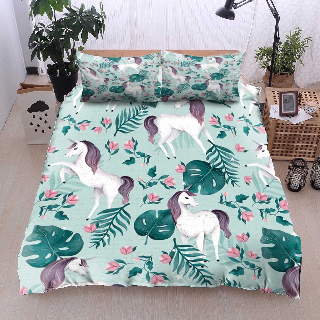 Horse Flower Leaves Bedding Set