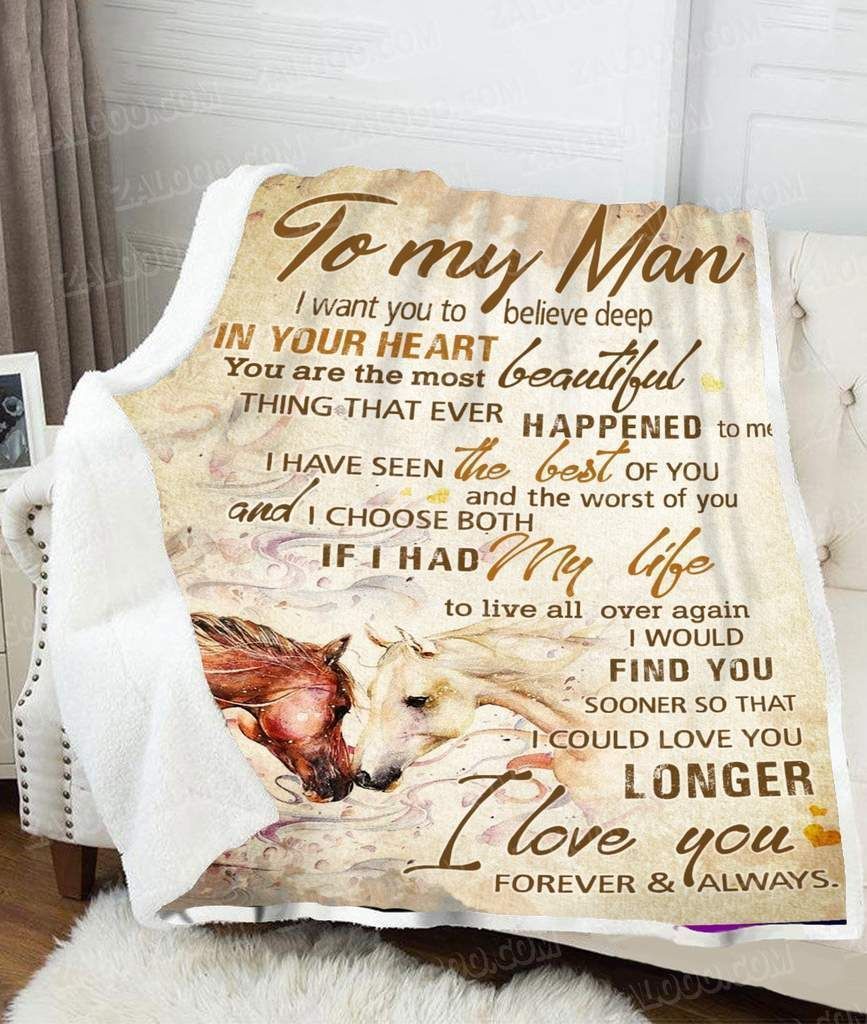 Horse For My Man Sherpa Fleece Blanket