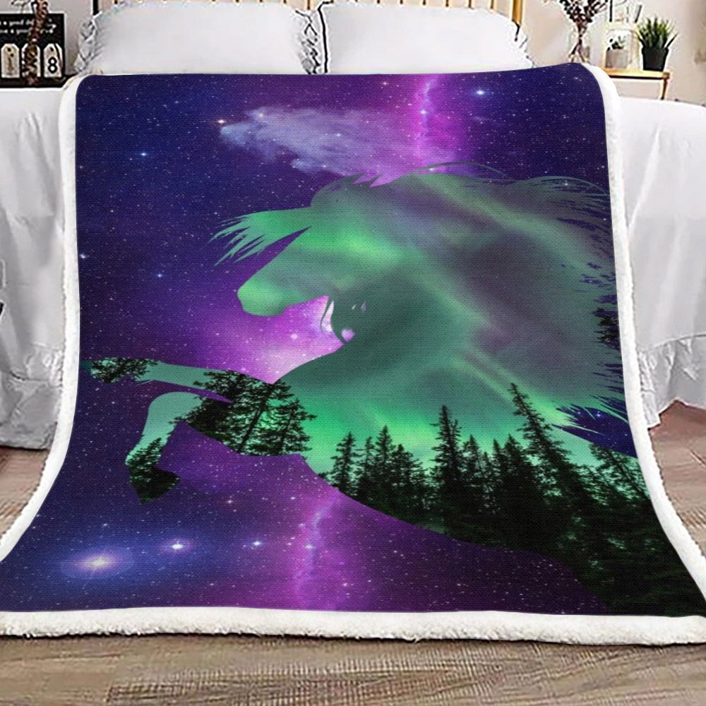 Horse Galaxy Forest Sherpa Fleece Blanket