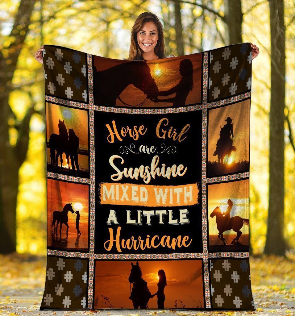 Horse Girl Are Sunshine Mixed With A Little Hurricane Sunset Fleece Blanket