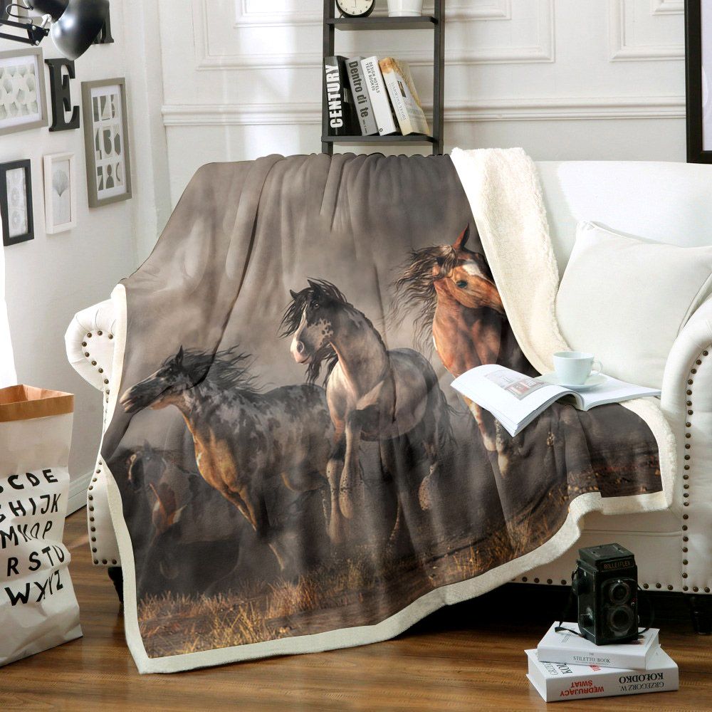 Horse Sherpa Fleece Blanket