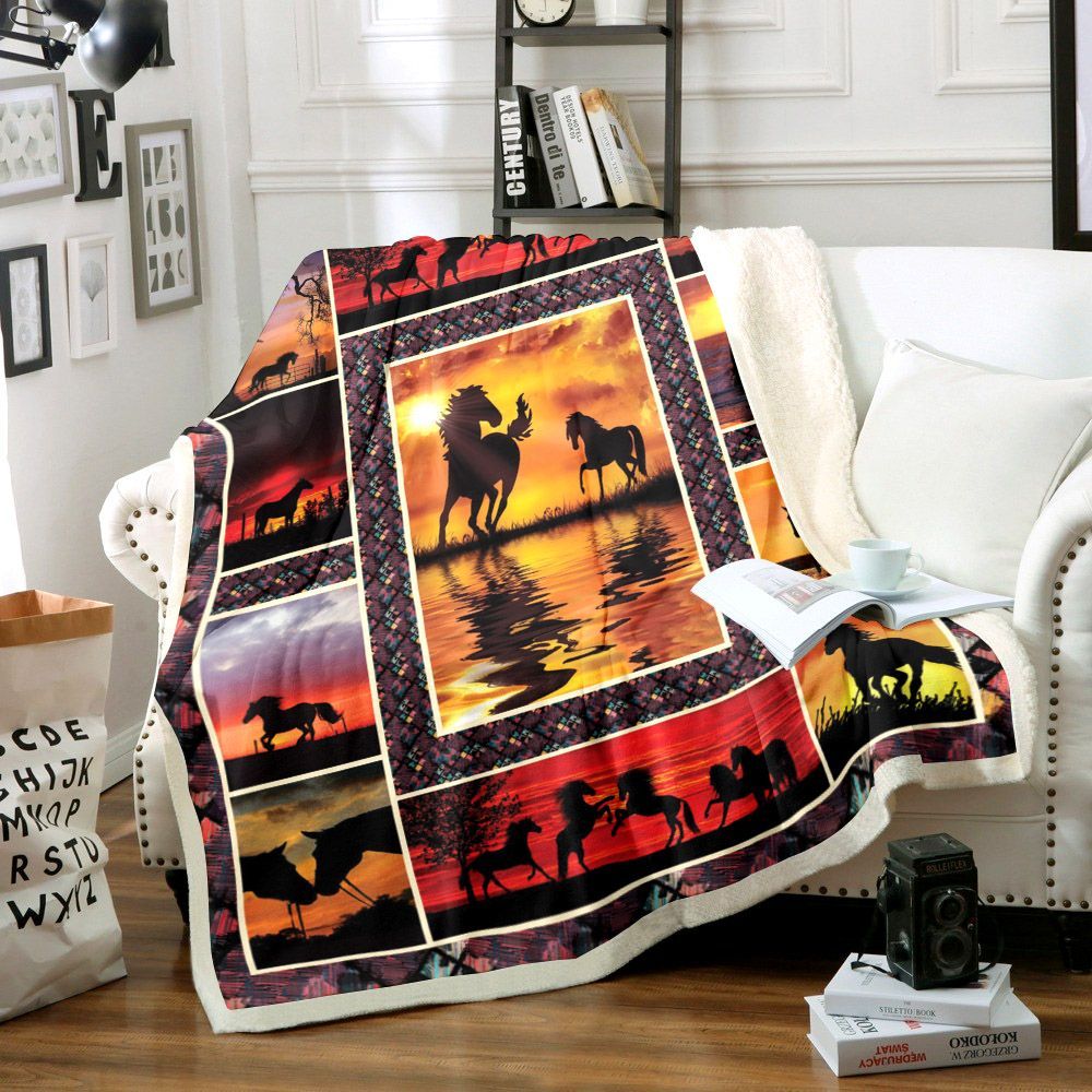 Horse Sherpa Fleece Blanket
