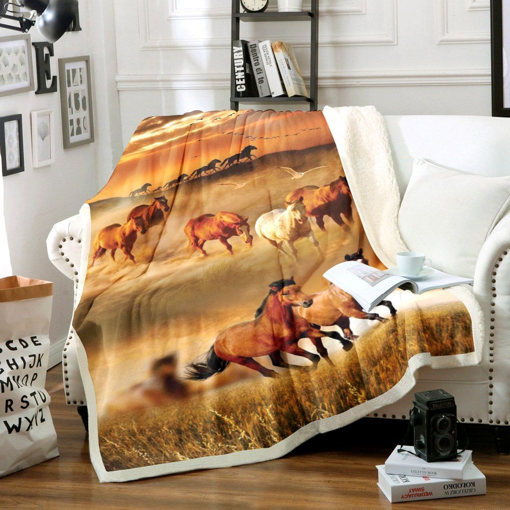 Horse Sherpa Fleece Blanket