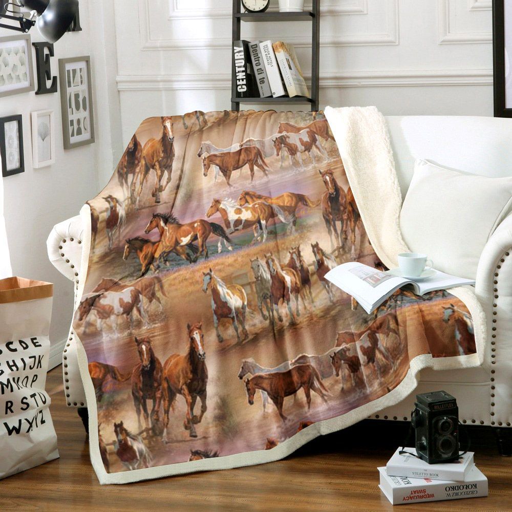 Horse Sherpa Fleece Blanket