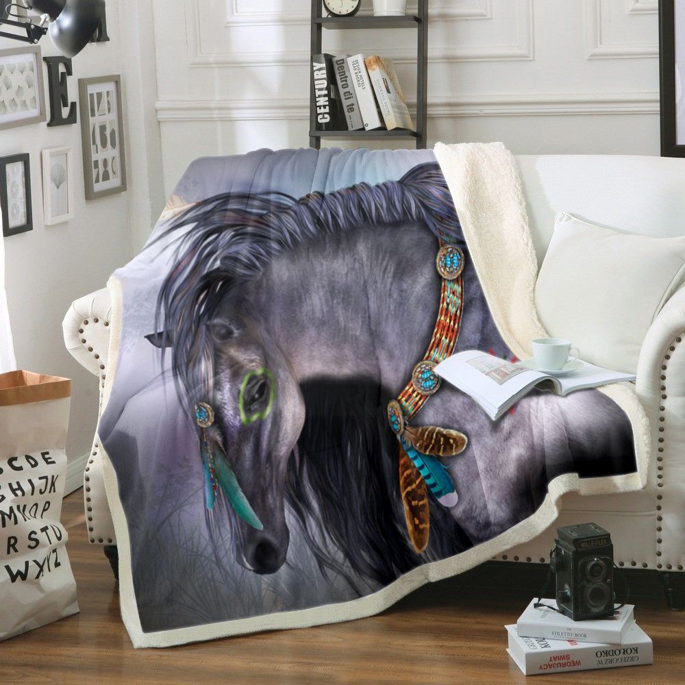 Horse Sherpa Fleece Blanket