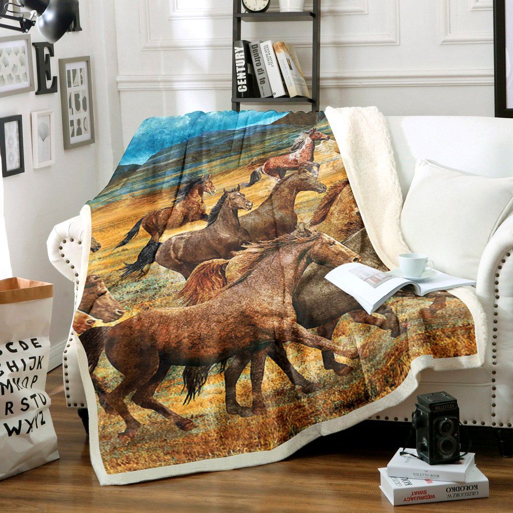 Horse Sherpa Fleece Blanket