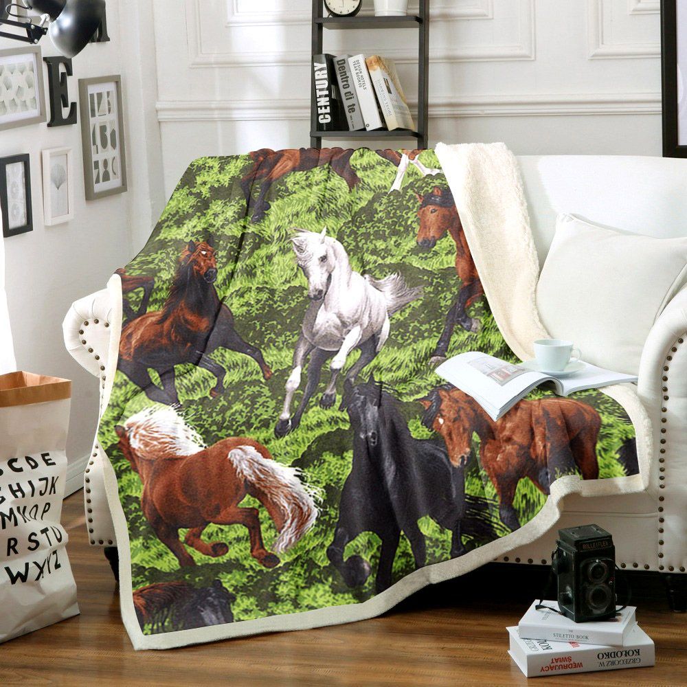 Horse Sherpa Fleece Blanket