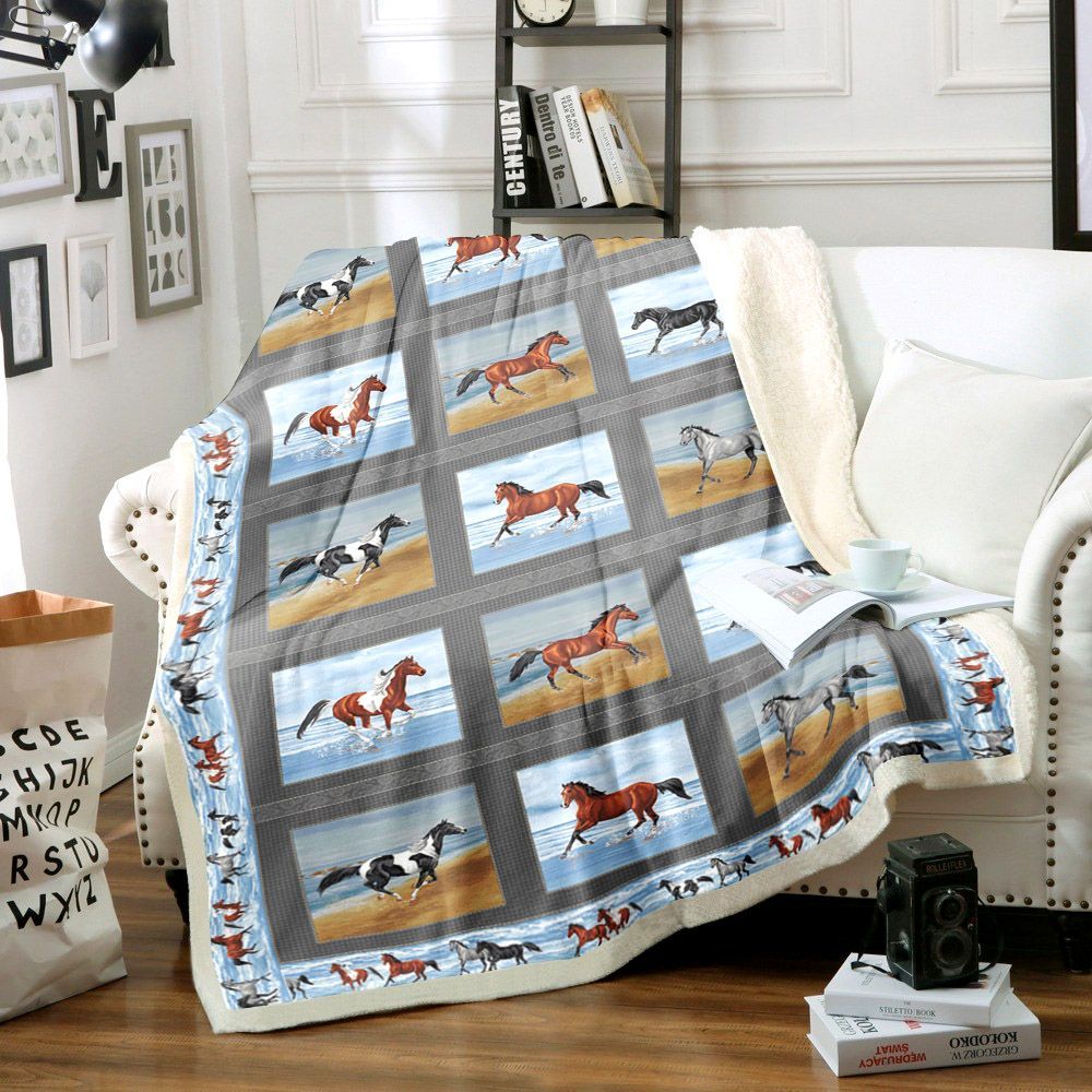 Horse Sherpa Fleece Blanket