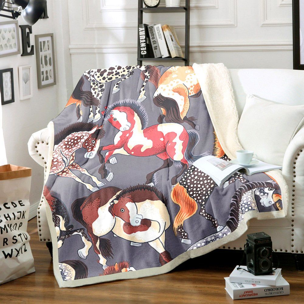 Horse Sherpa Fleece Blanket