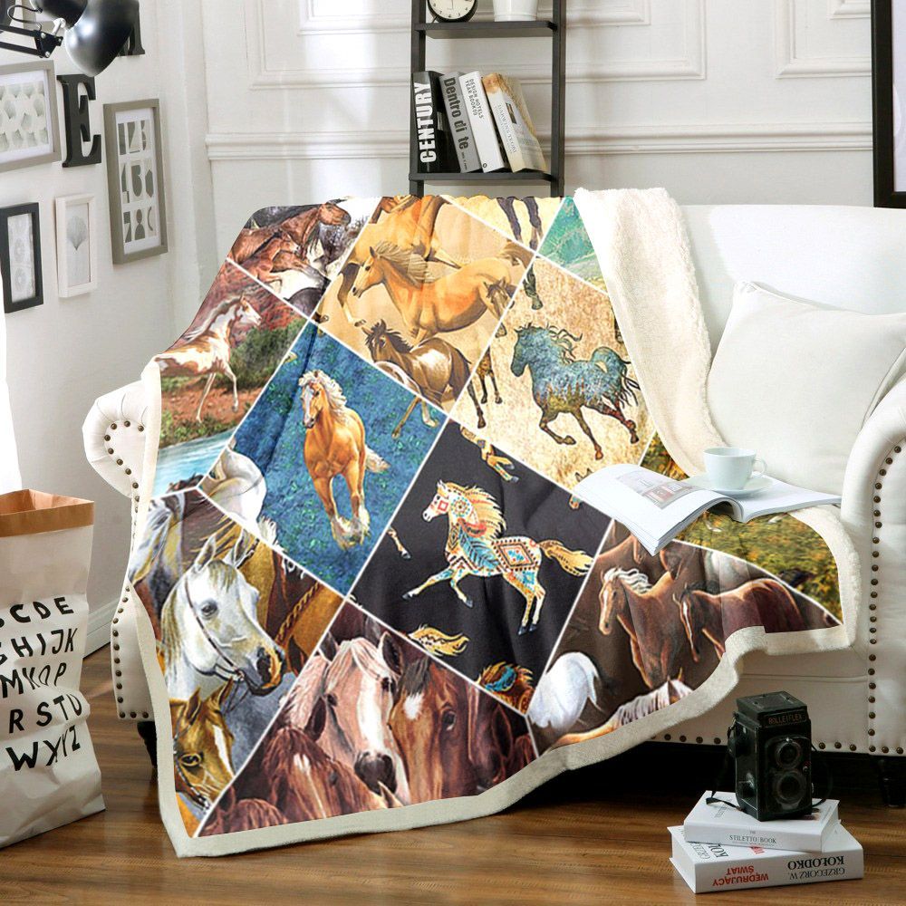 Horse Sherpa Fleece Blanket