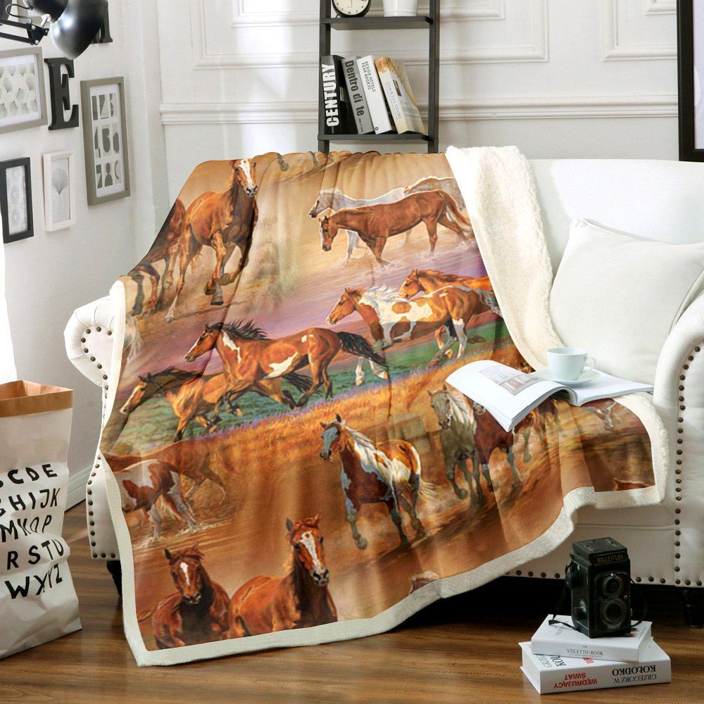Horse Sherpa Fleece Blanket