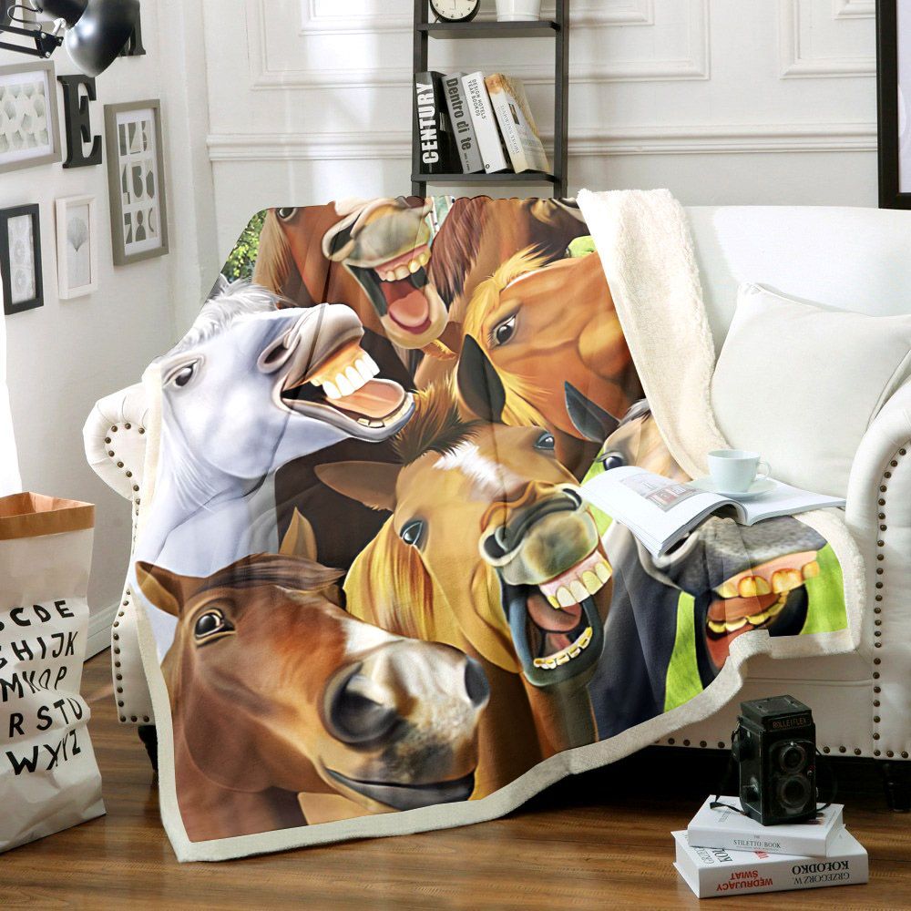 Horse Sherpa Fleece Blanket