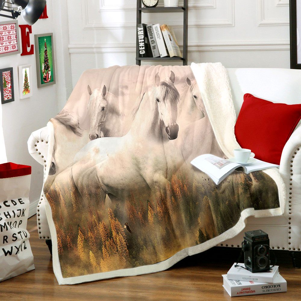 Horse Sherpa Fleece Blanket