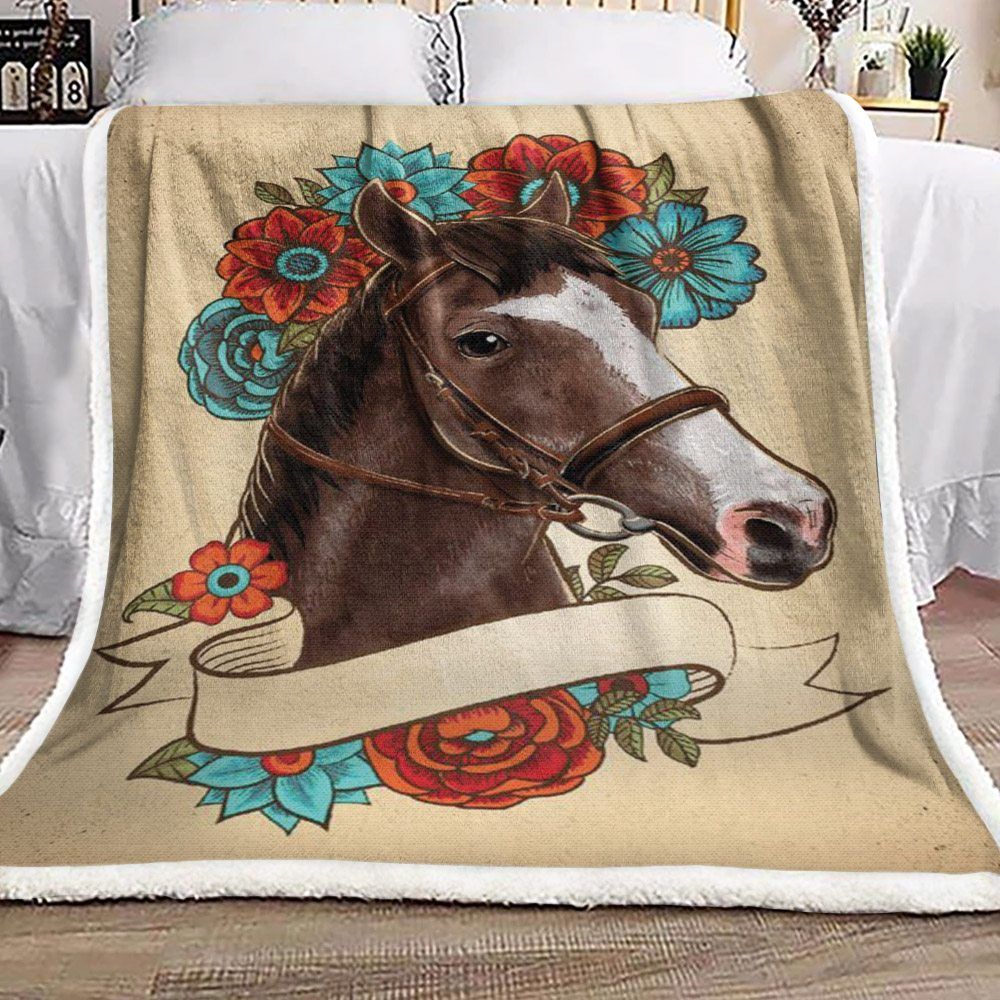Horse Sherpa Fleece Blanket