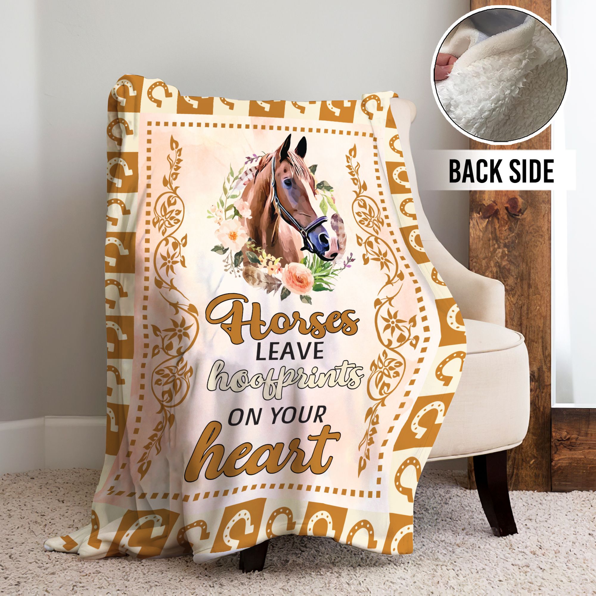 Horse Hoof Print on My Heart Sherpa Fleece Blanket