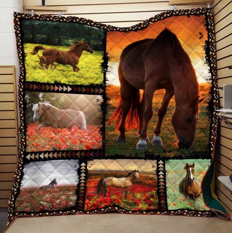 Horse Horse And Flower Quilt Blanket Dhc04011922Dd
