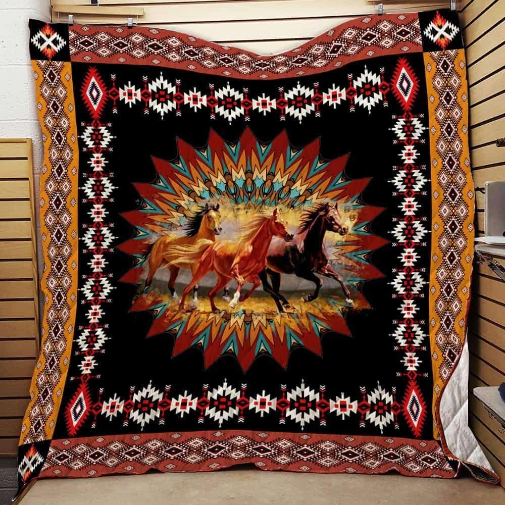 Horse Horse With Navtive American Pattern Quilt Blanket DHC31121181TD