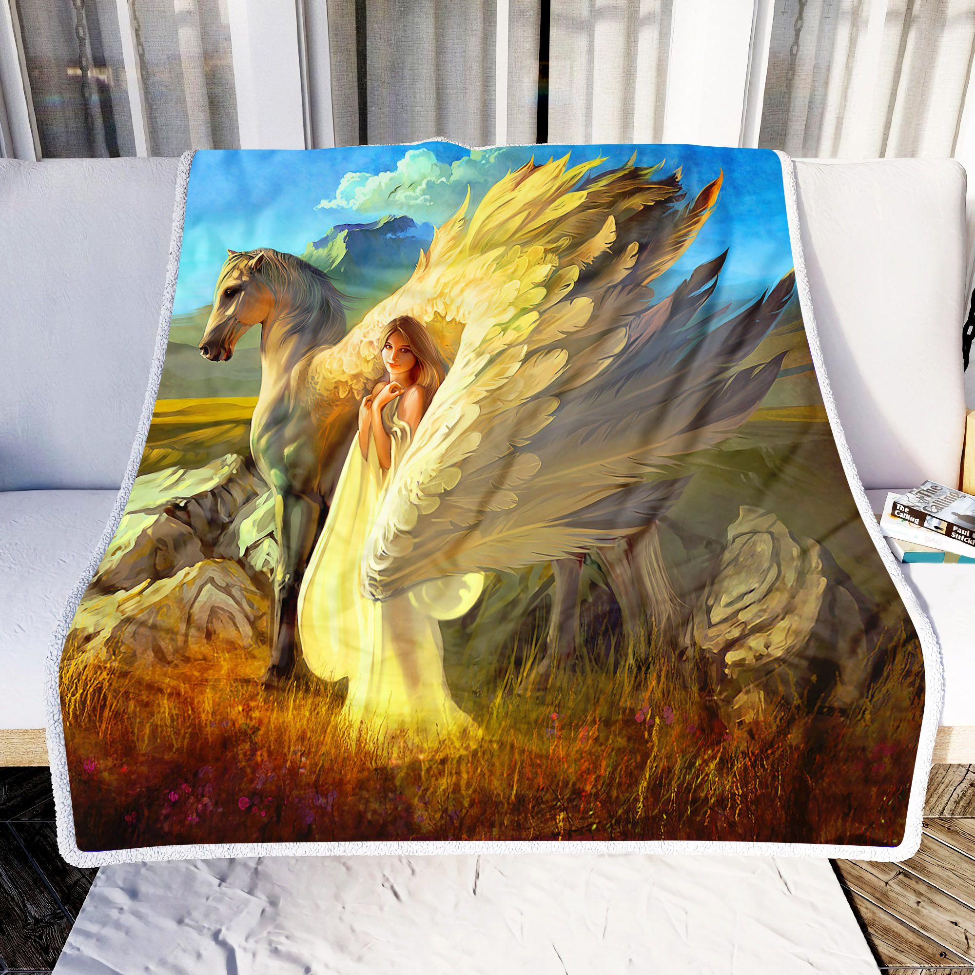 Horse Hug Little Girl With Big Wing Fleece Blanket