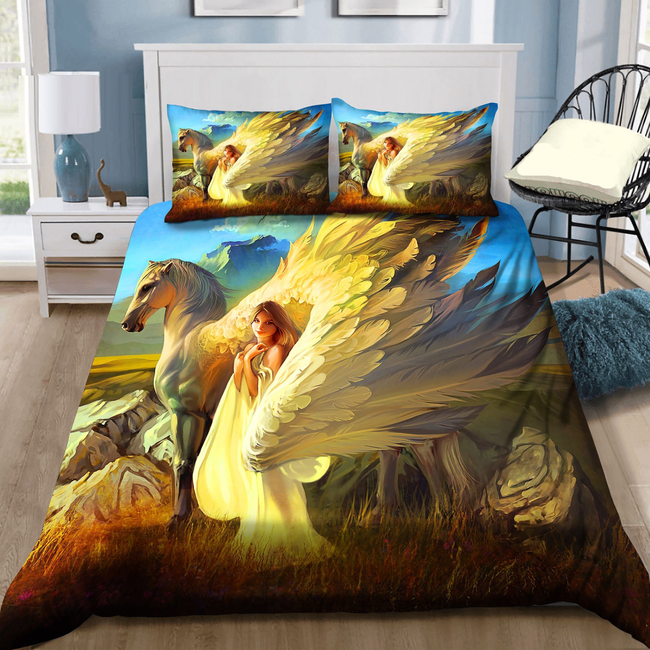 Horse Hug Little Girl With Big Wing Bedding Set