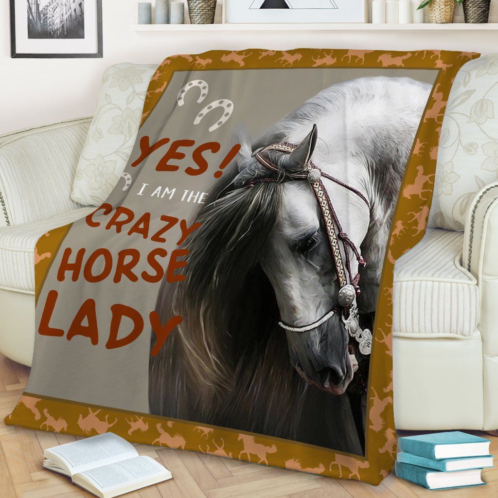 Horse I Am The Crazy Horse Lady Sherpa Fleece Blanket