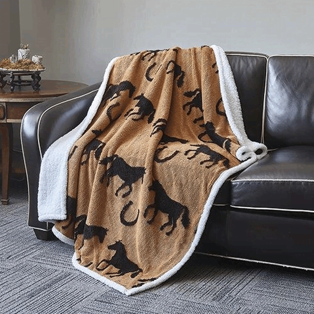 Horse Jacquard Sherpa Fleece Blanket