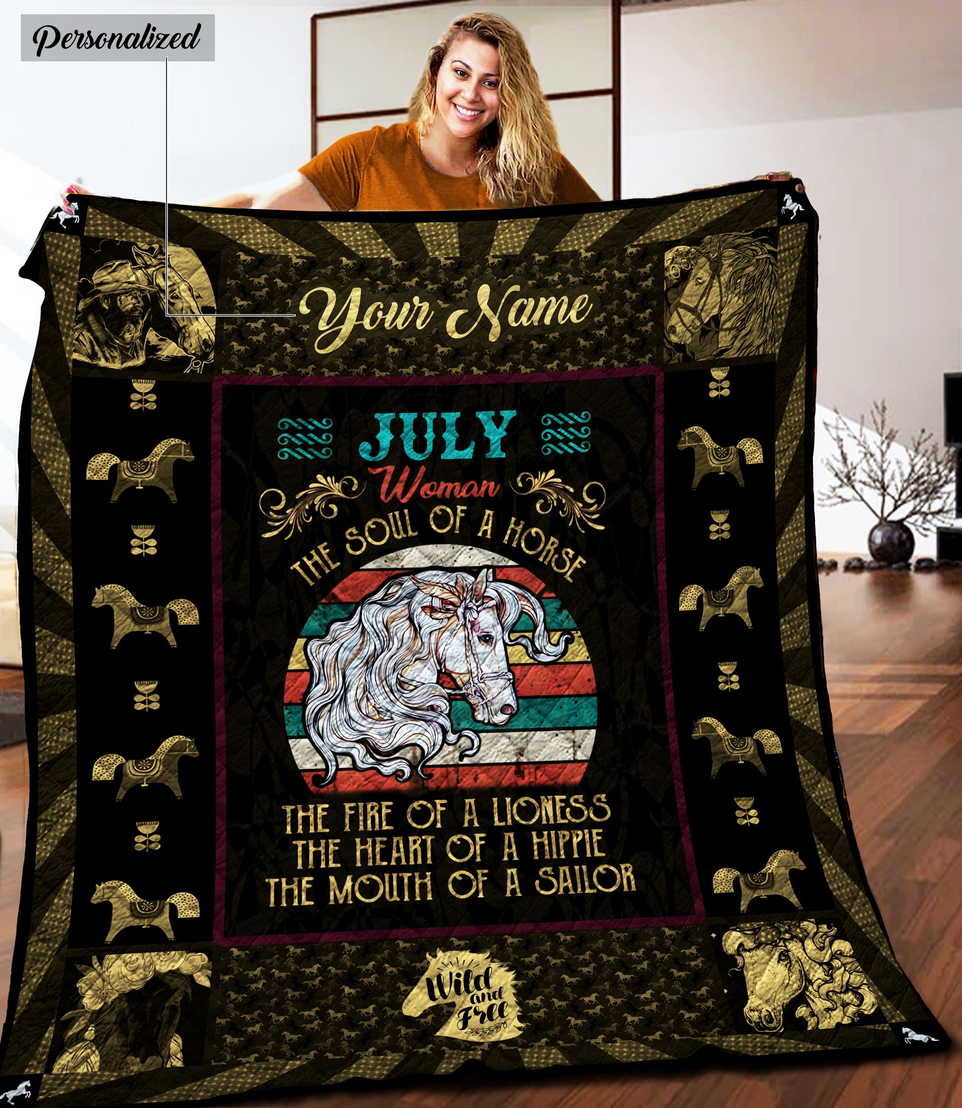 Horse July Personalized Quilt Blanket C9B010601CT