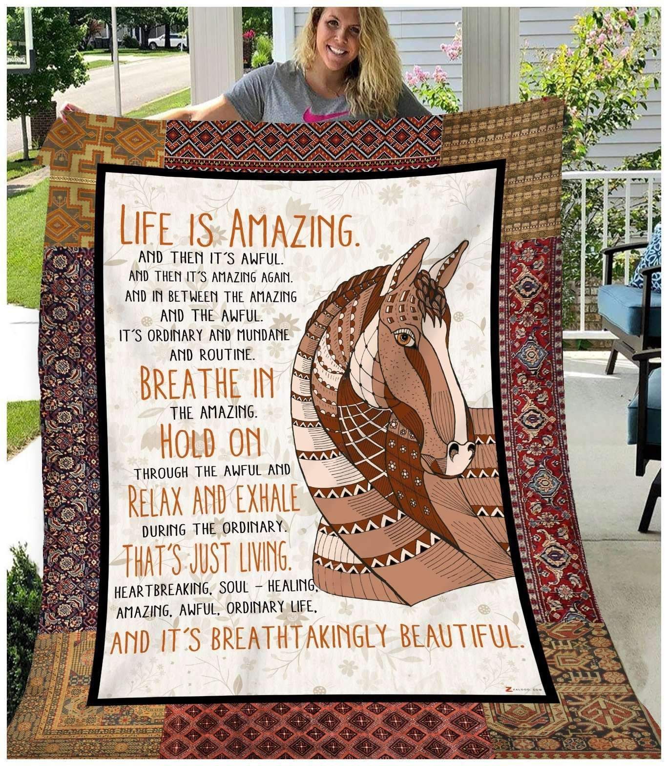 Horse Life Is Amazing Sherpa Fleece Blanket