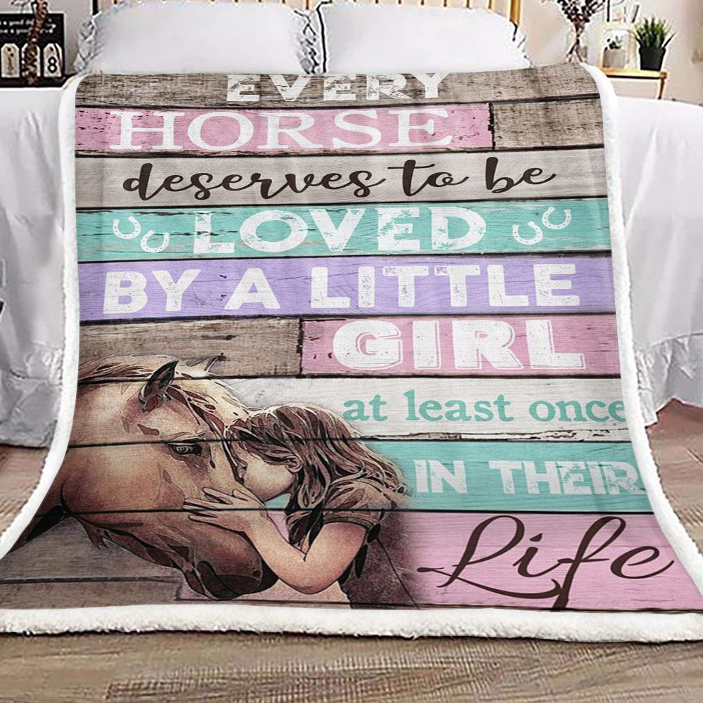 Horse Loved By Little Girl Sherpa Fleece Blanket