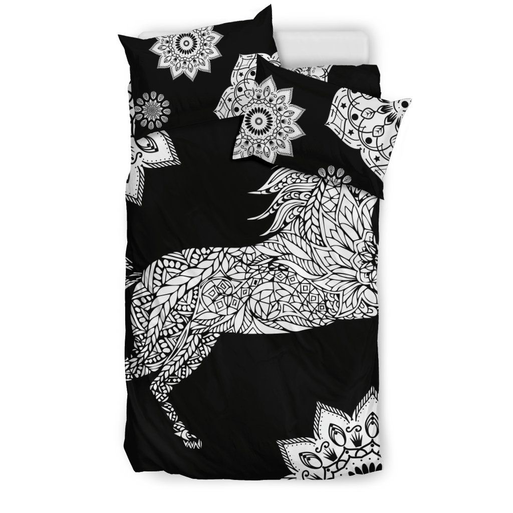 Horse Mandala Black Bedding Set