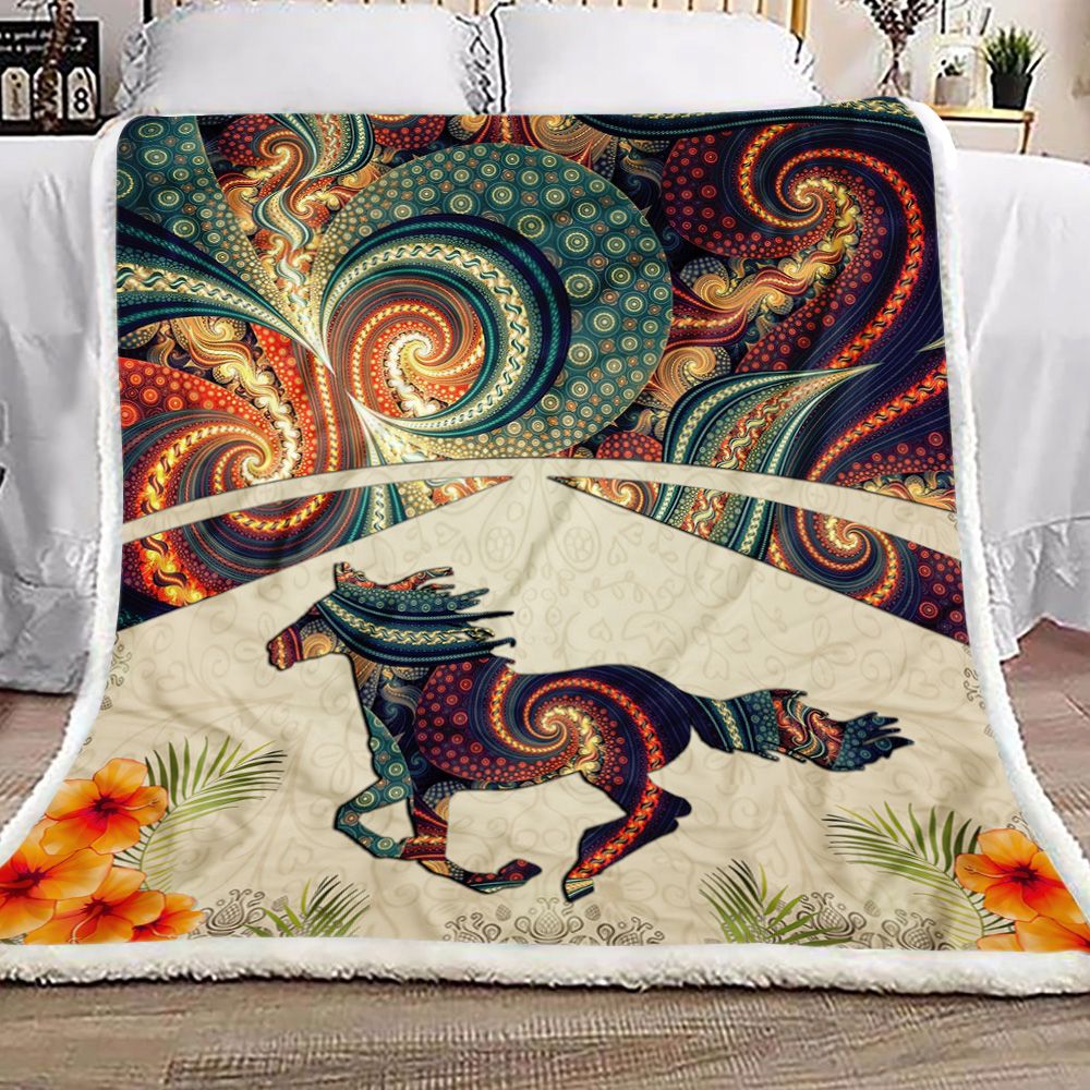Horse Mandala Colorful Fleece Blanket