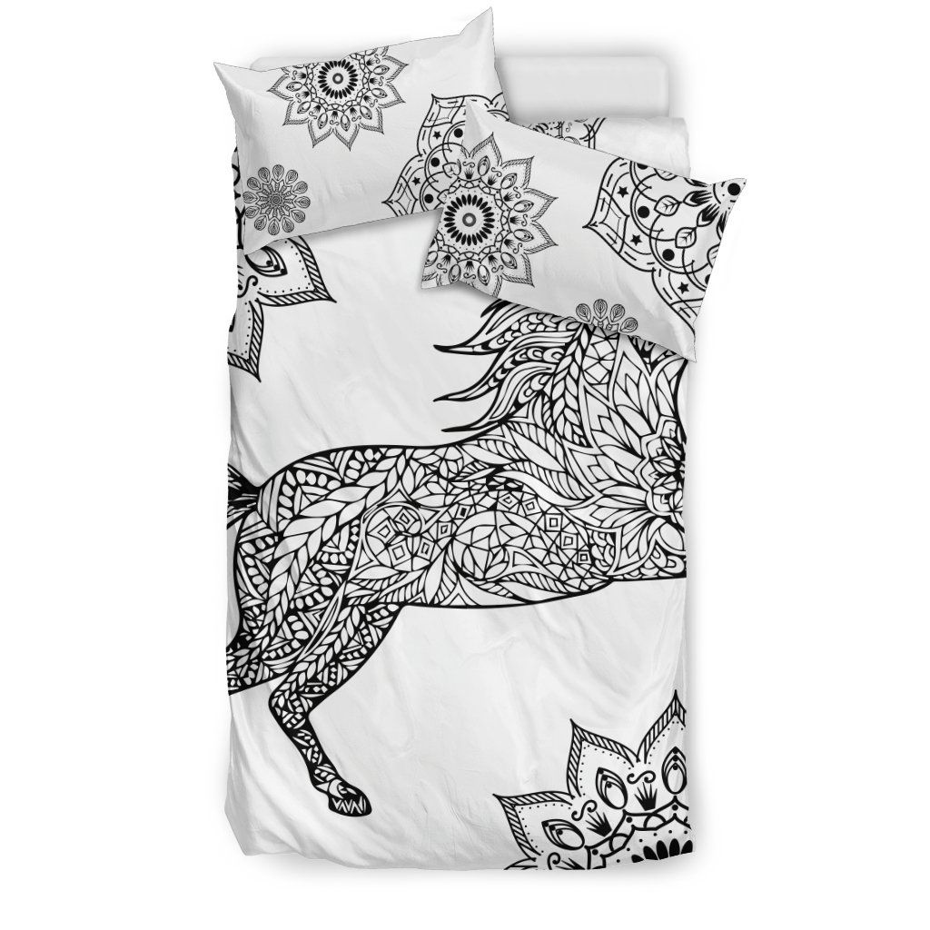 Horse Mandala White Bedding Set