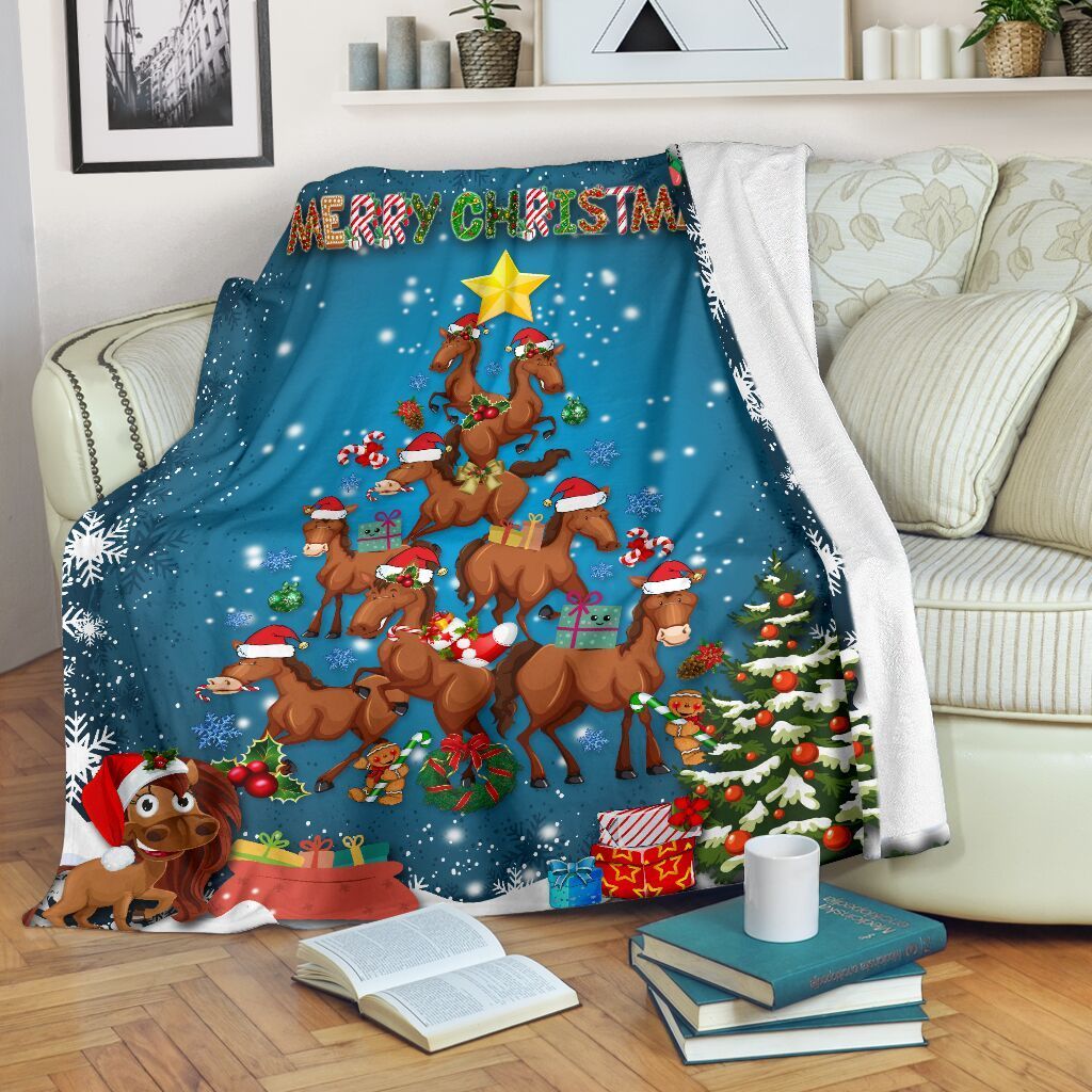 Horse Merry Christmas Sherpa Fleece Blanket