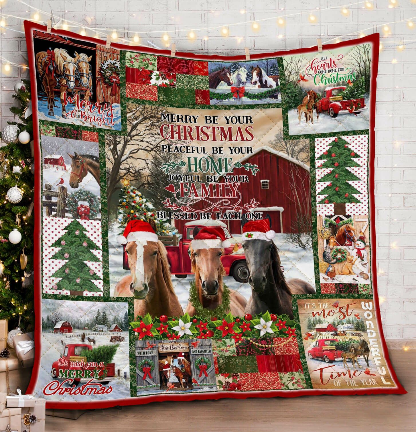 Horse Merry Christmas HHC121132TH Quilt Blanket