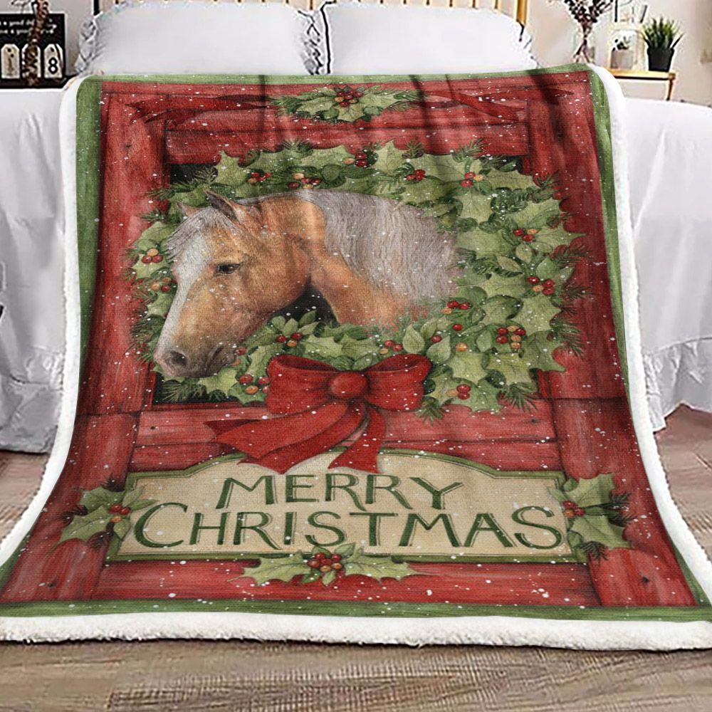 Horse Merry Christmas Sherpa Fleece Blanket