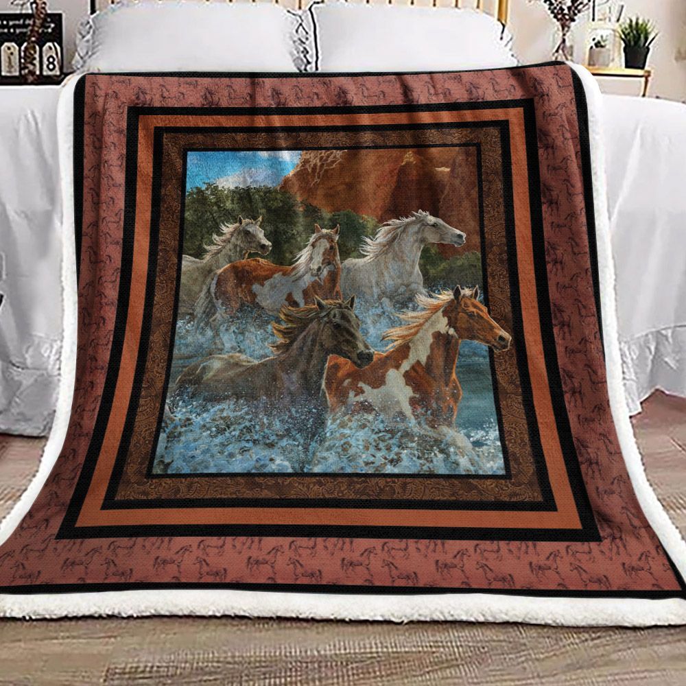 Horse Sherpa Fleece Blanket