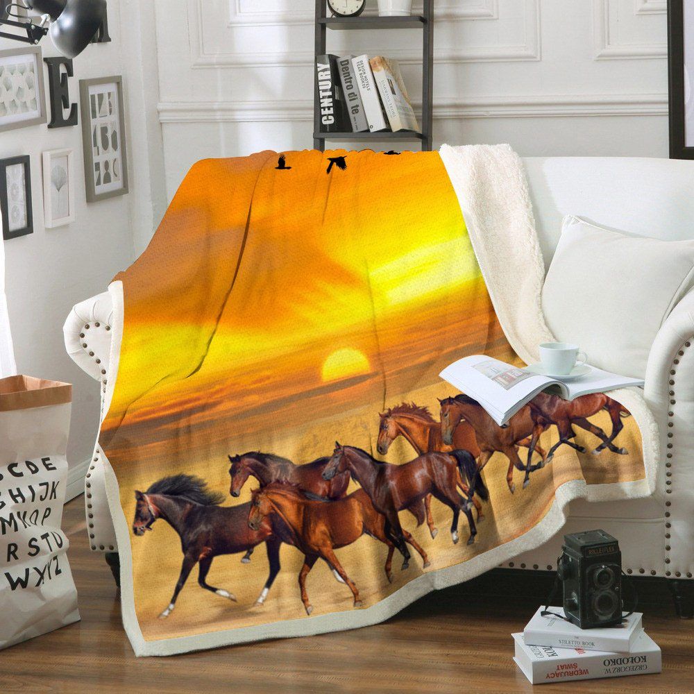 Horse Sherpa Fleece Blanket