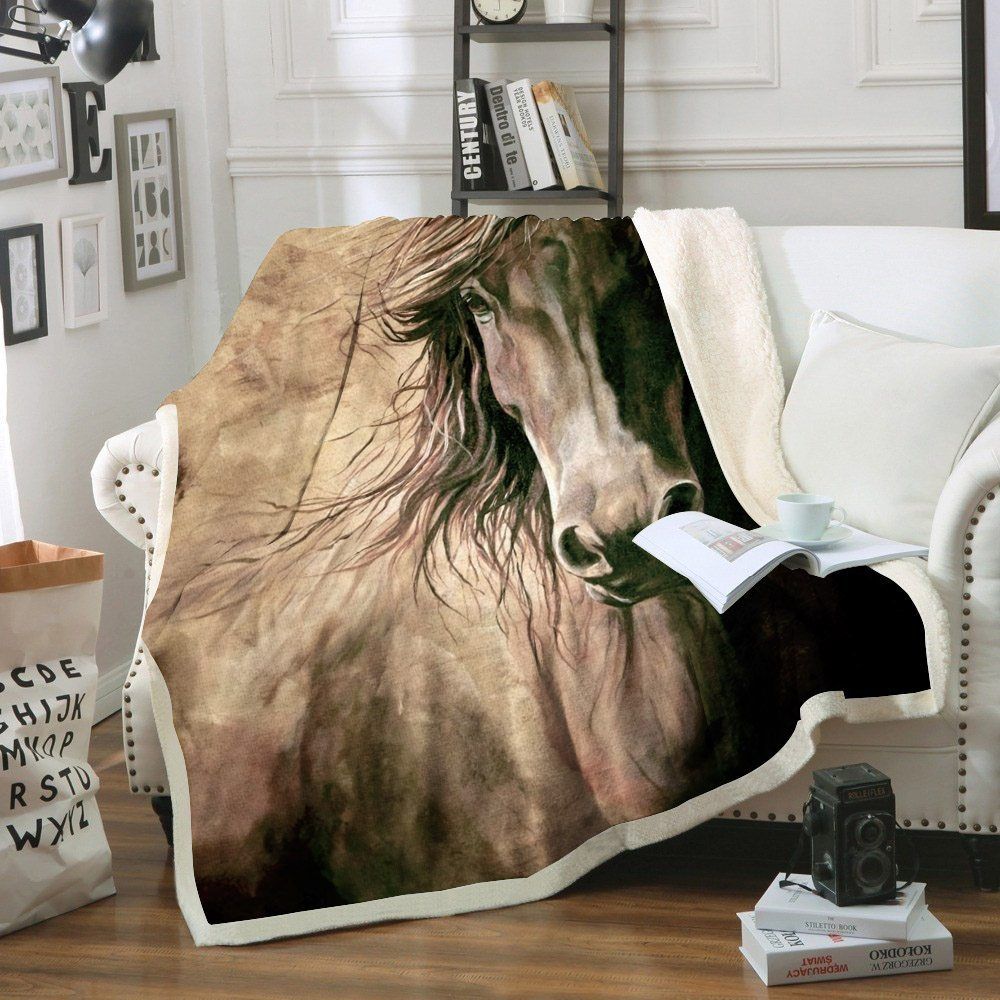 Horse Sherpa Fleece Blanket