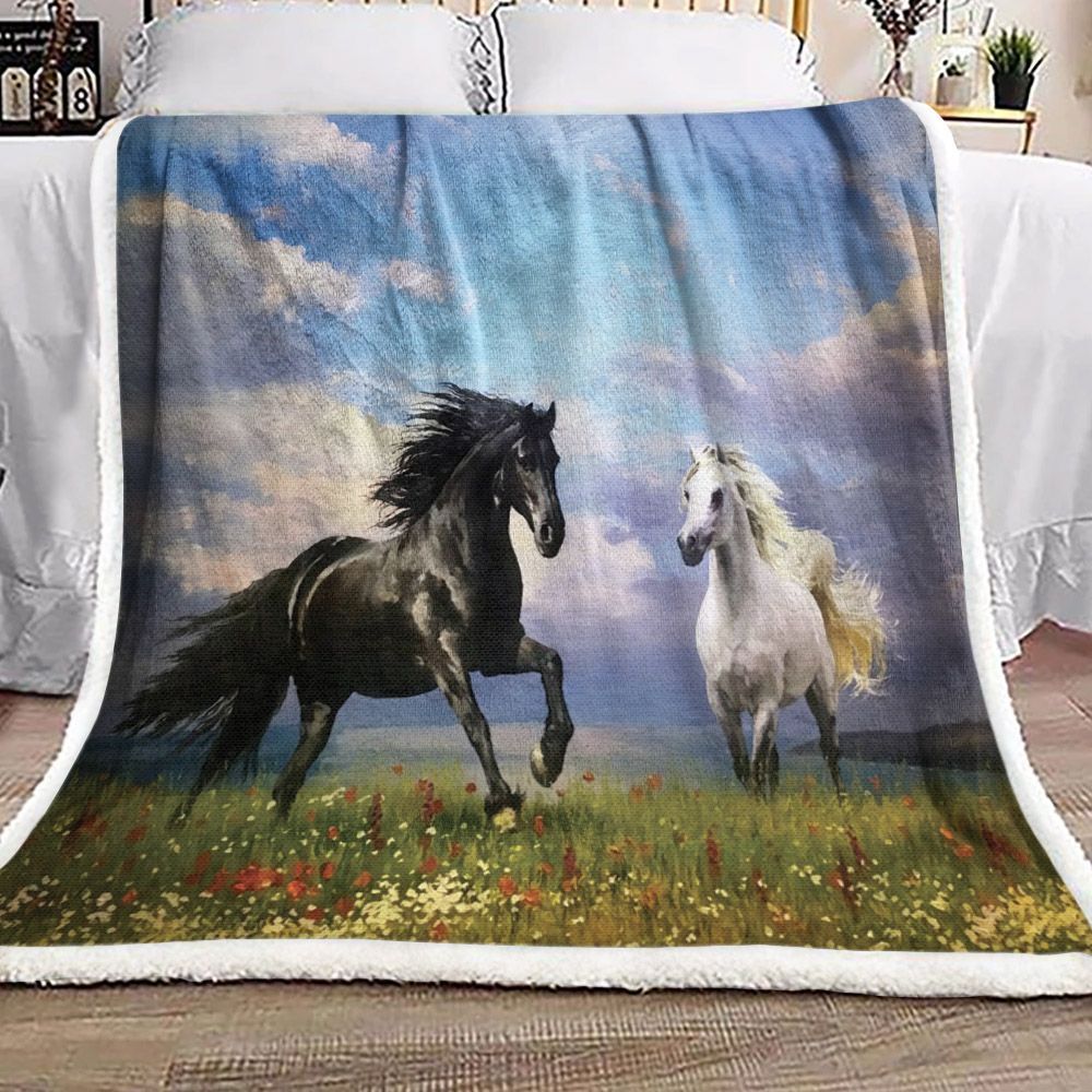 Horse Sherpa Fleece Blanket