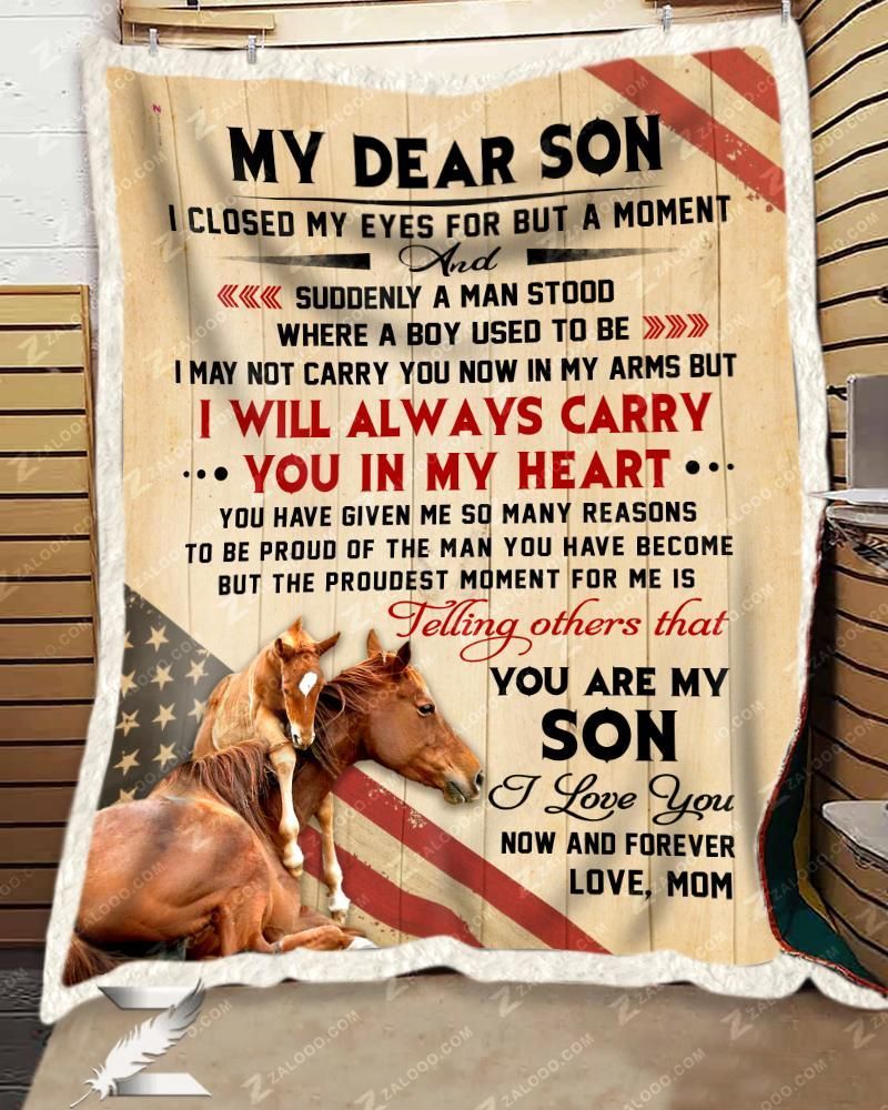 Horse My Dear Son Love Mom Sherpa Fleece Blanket
