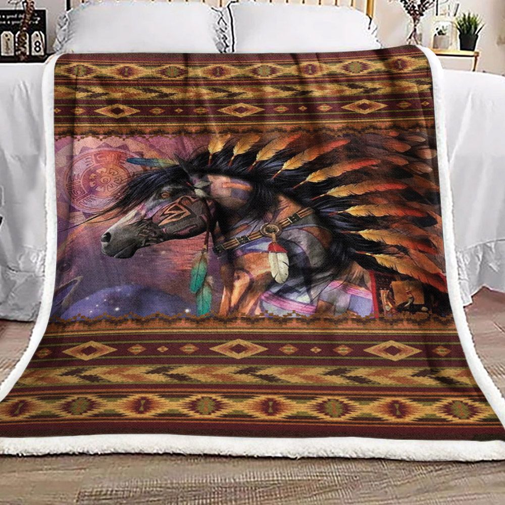 Horse Native America Sherpa Fleece Blanket