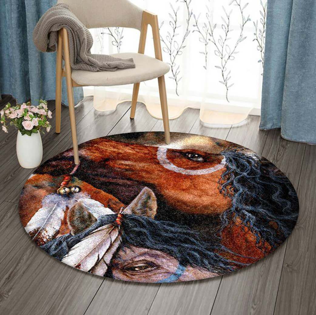 Horse Native American Round Carpet