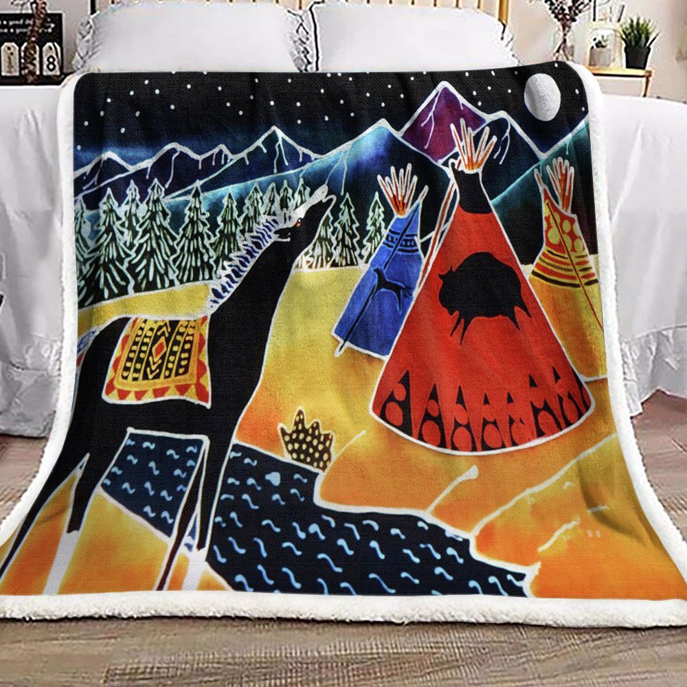 Horse Native American Sherpa Fleece Blanket
